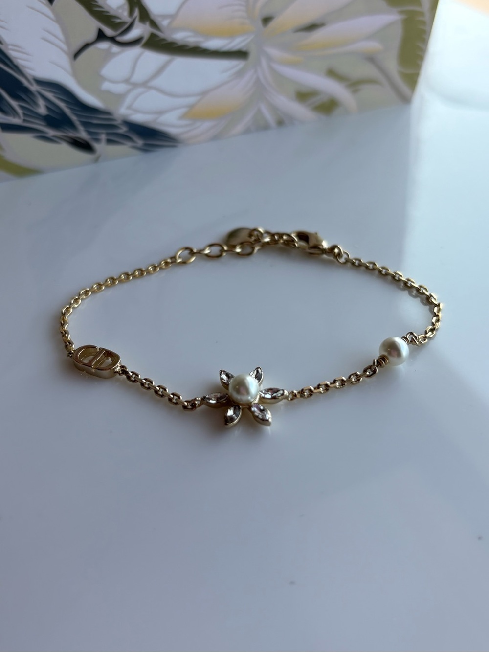 Christian Dior Faux Pearl & Crystal Bloom Bracelet